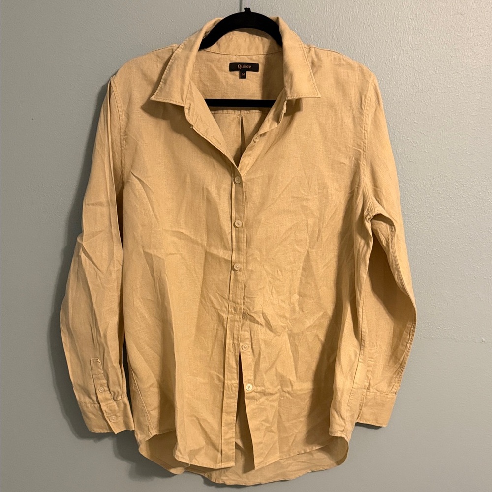 Quince Casual Beige Linen Button Down Shirt